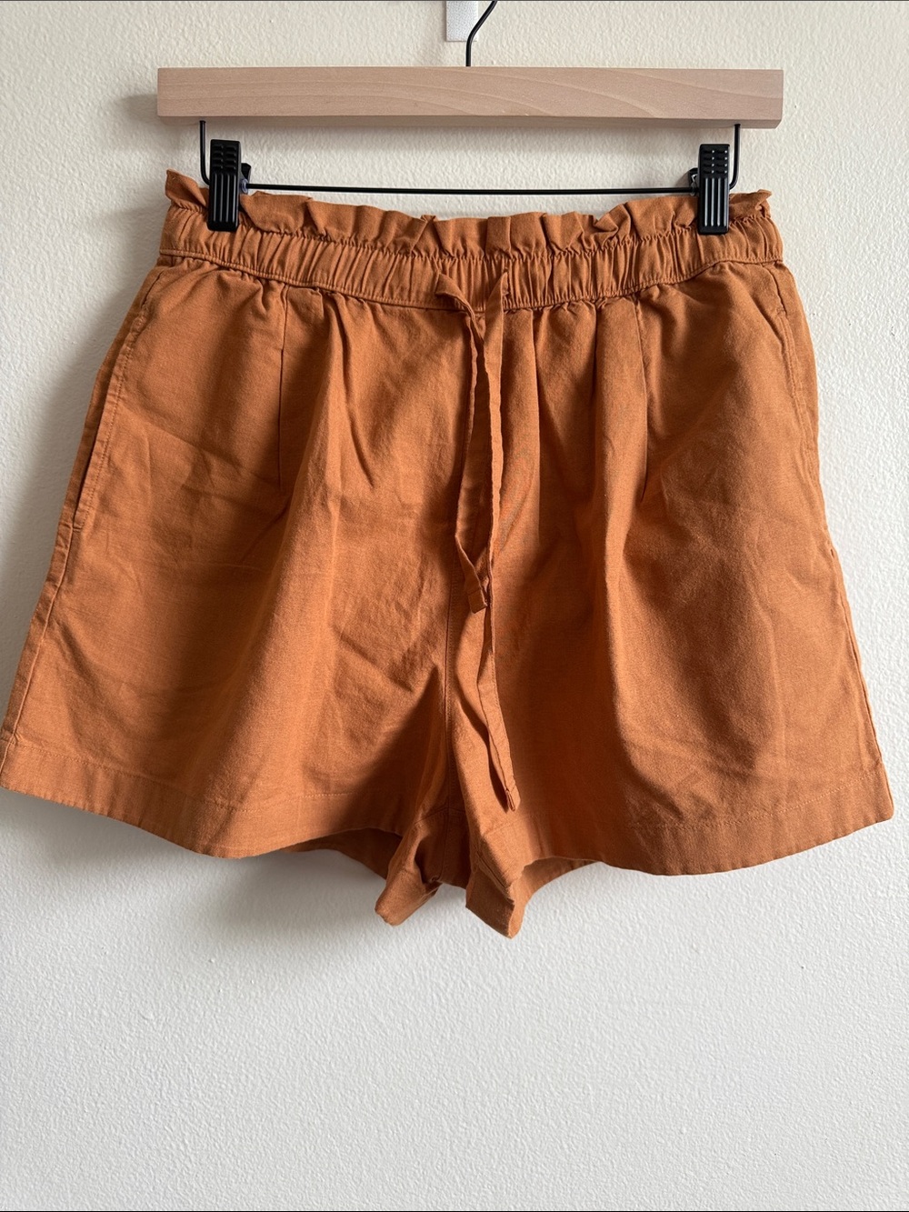 Uniqlo Womens Small Cotton Linen Shorts Burnt Orange